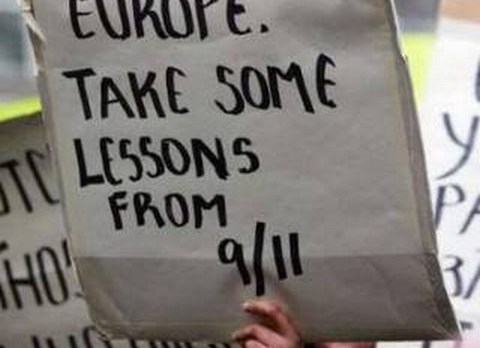 sign at Islamist protest in Europe