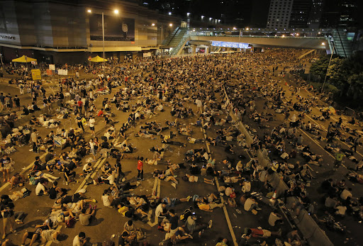 Hong Kong protesters take a break