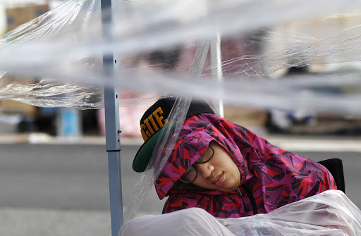 Hong Kong protester sleeps