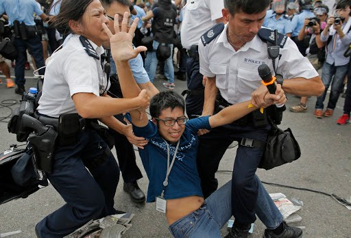 Hong Kong protester in street