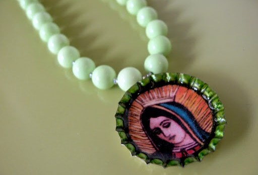 Our Lady of Guadalupe bottle top necklace