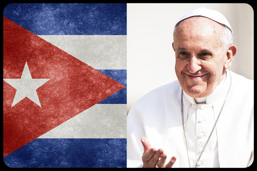 Pope Francis © Marcin Mazur &#8211; Cuba Flag © Nicolas Raymond