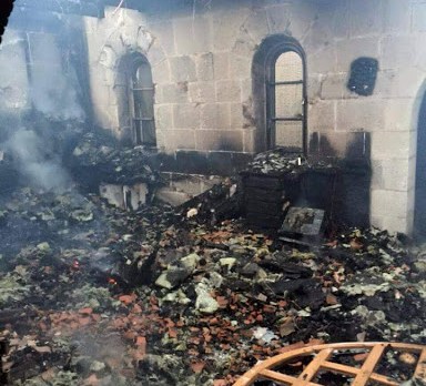 Fire damage at Church of the Multiplication in Galilee