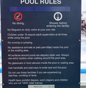 Sign explaining rules of the pool