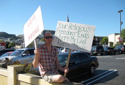 Gay rights advocate protests &#8220;religious freedom&#8221;