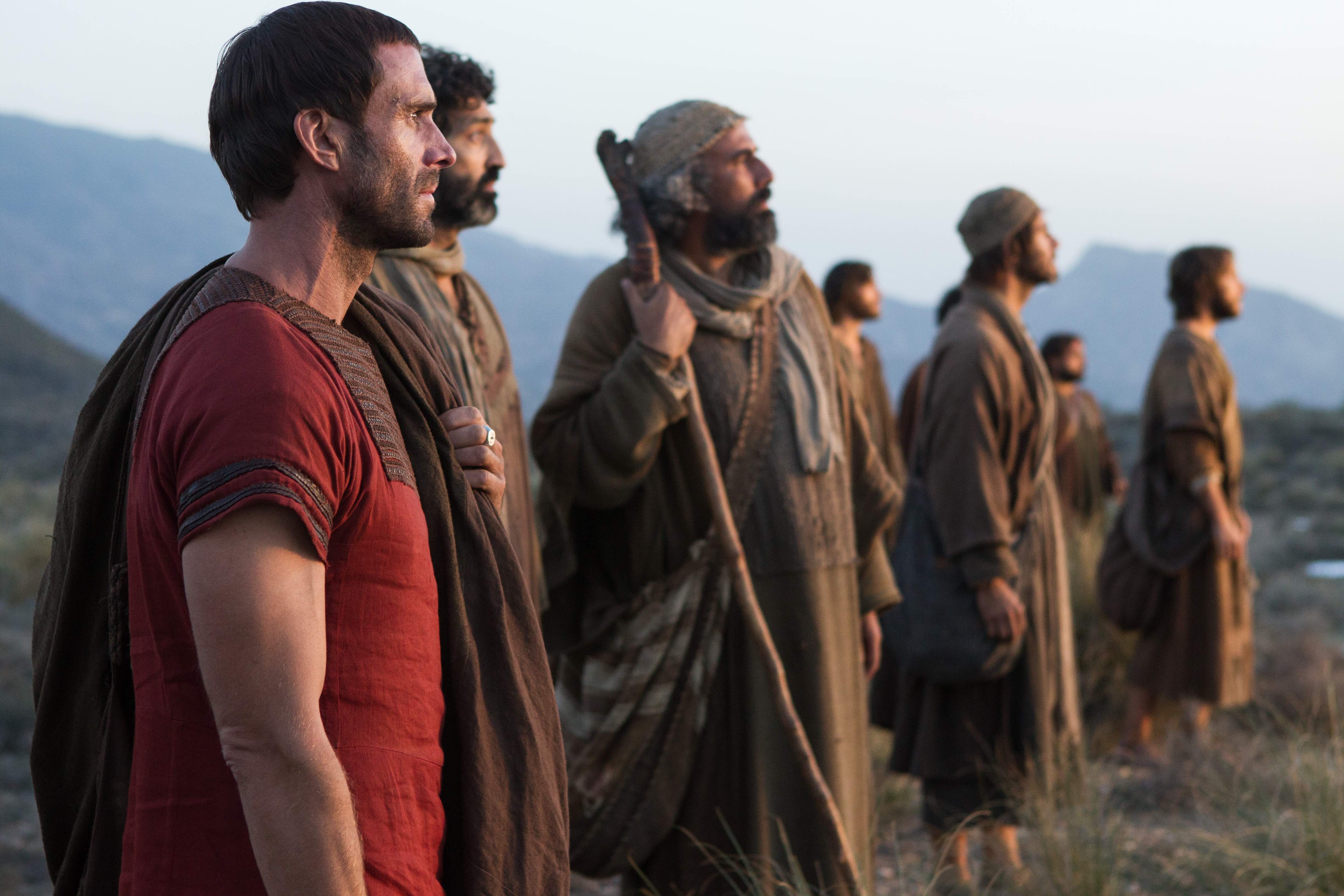 Clavius (Joseph Fiennes) with Jesus' disciples, witnesses a miracle in Columbia Pictures' RISEN, in theaters nationwide, Feb. 19, 2016.