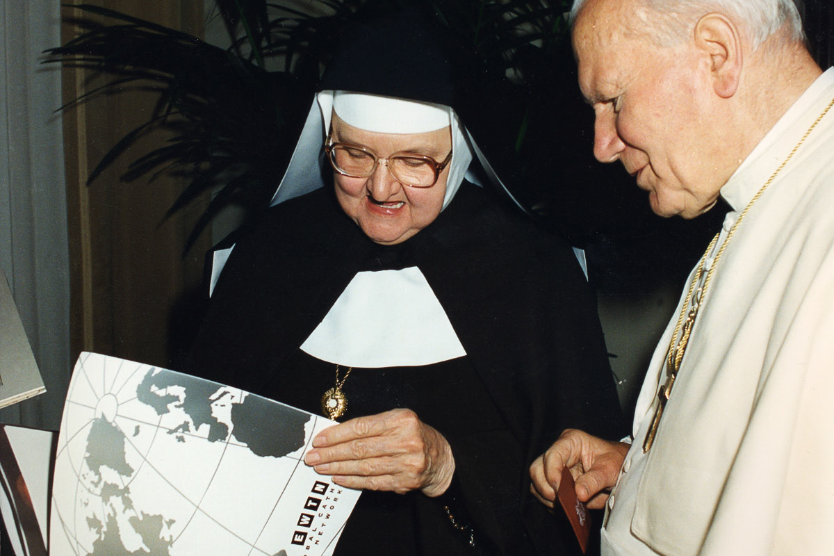 HANDOUT PHOTO:   Mother Angelica and the other is an image of Mother Angelica and Pope John Paul II. (Courtesy of EWTN)