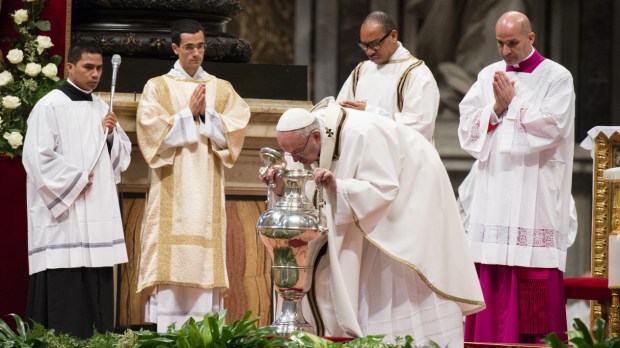 Pope Francis celebrates the Chrism Mass for Holy Thursday on Mar