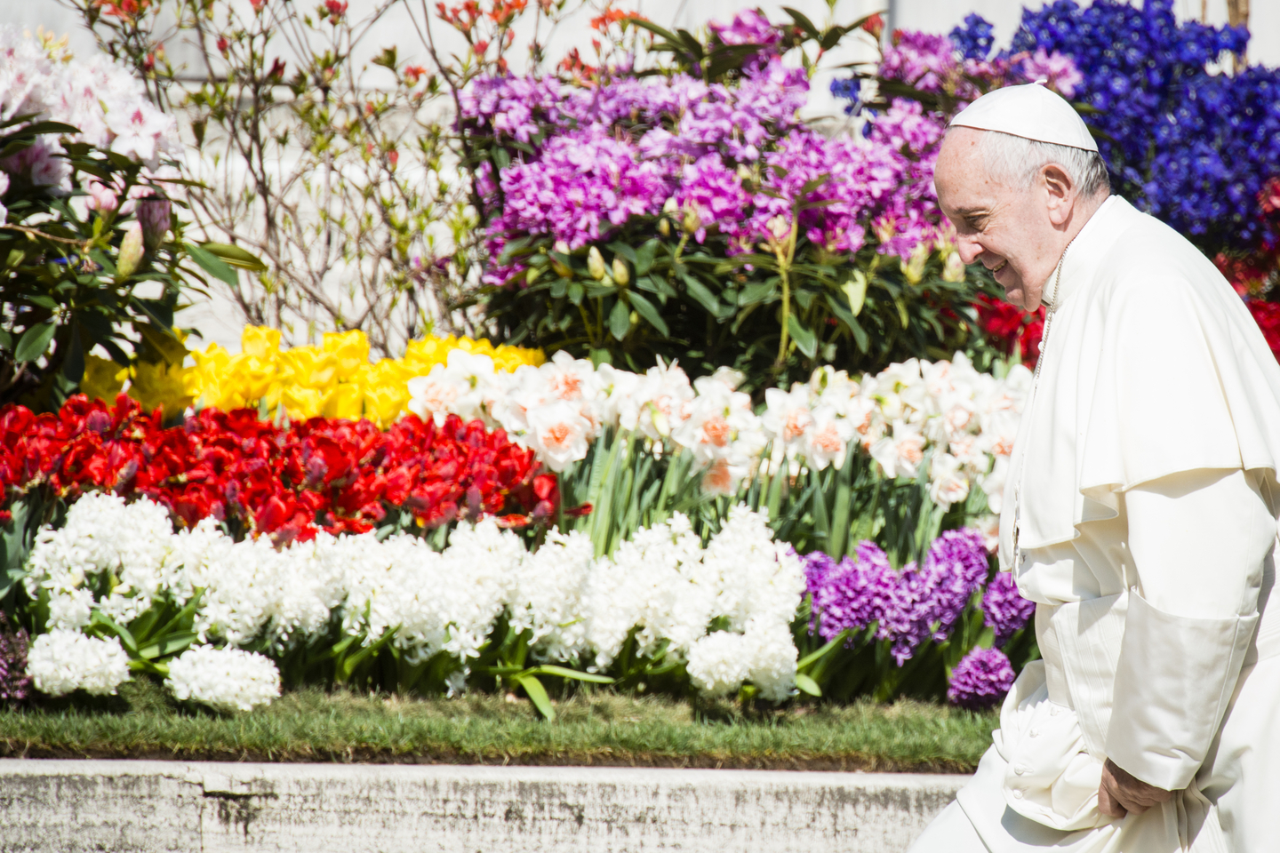Pope Francis walks past flowers - March 30, 2016