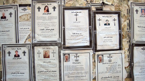 Death notices at church in Damascus