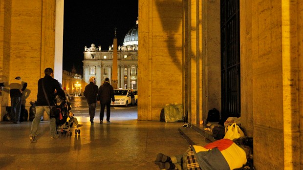 Homeless person sleeps outside Vatican press office near St. Peter&#8217;s Square
