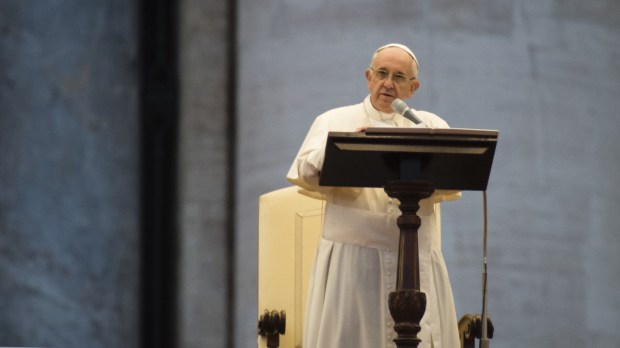 Pope Francis speaks during a prayer vigil