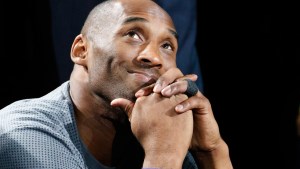 SAN ANTONIO,TX - FEBRUARY 6: Kobe Bryant #24 of the Los Angeles Lakers watches tribute at AT&T Center on February 6, 2016 in San Antonio, Texas. NOTE TO USER: User expressly acknowledges and agrees that , by downloading and or using this photograph, User is consenting to the terms and conditions of the Getty Images License Agreement. (Photo by Ronald Cortes/Getty Images)