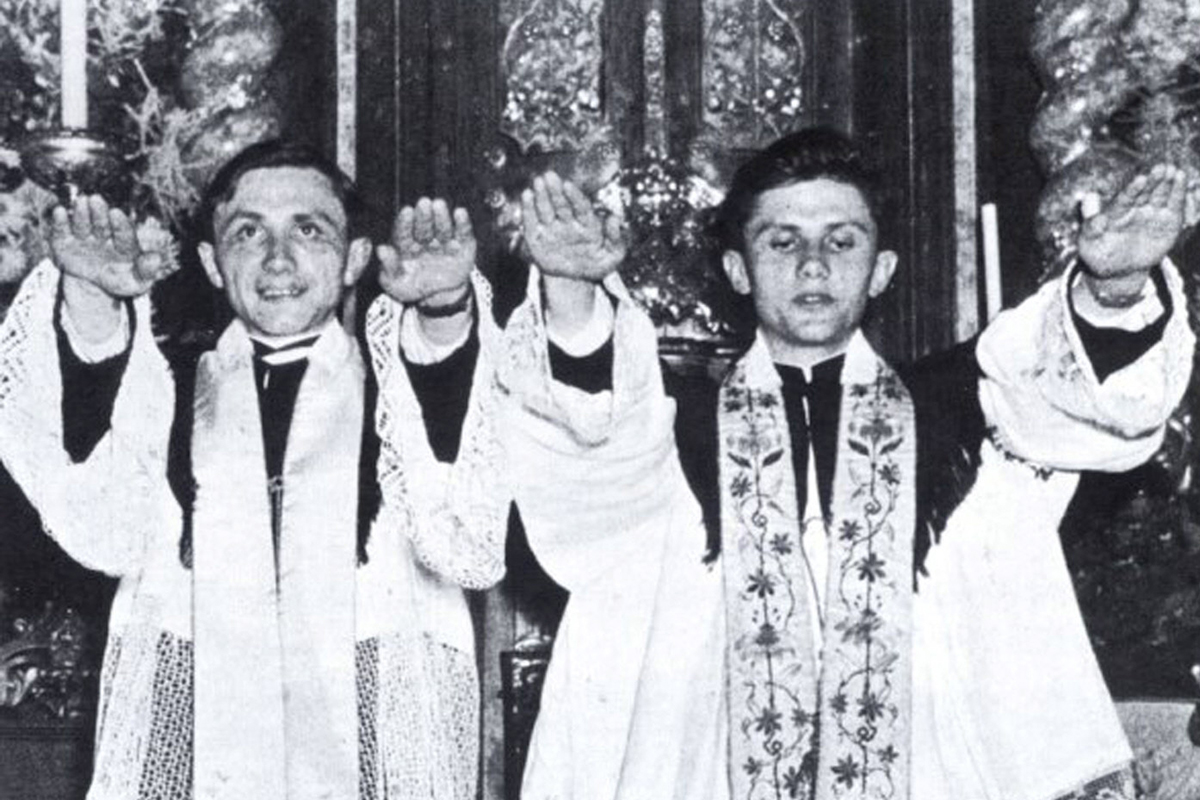 Picture taken in 29 June 1951 shows Josef Ratzinger (R) and his brother Georg in Freising, Bavaria, during their ordination. Germany's Cardinal Joseph Ratzinger was elected the 265th pope of the Roman Catholic Church on 19 April 2005 and will take the name Benedict XVI, the Vatican announced.