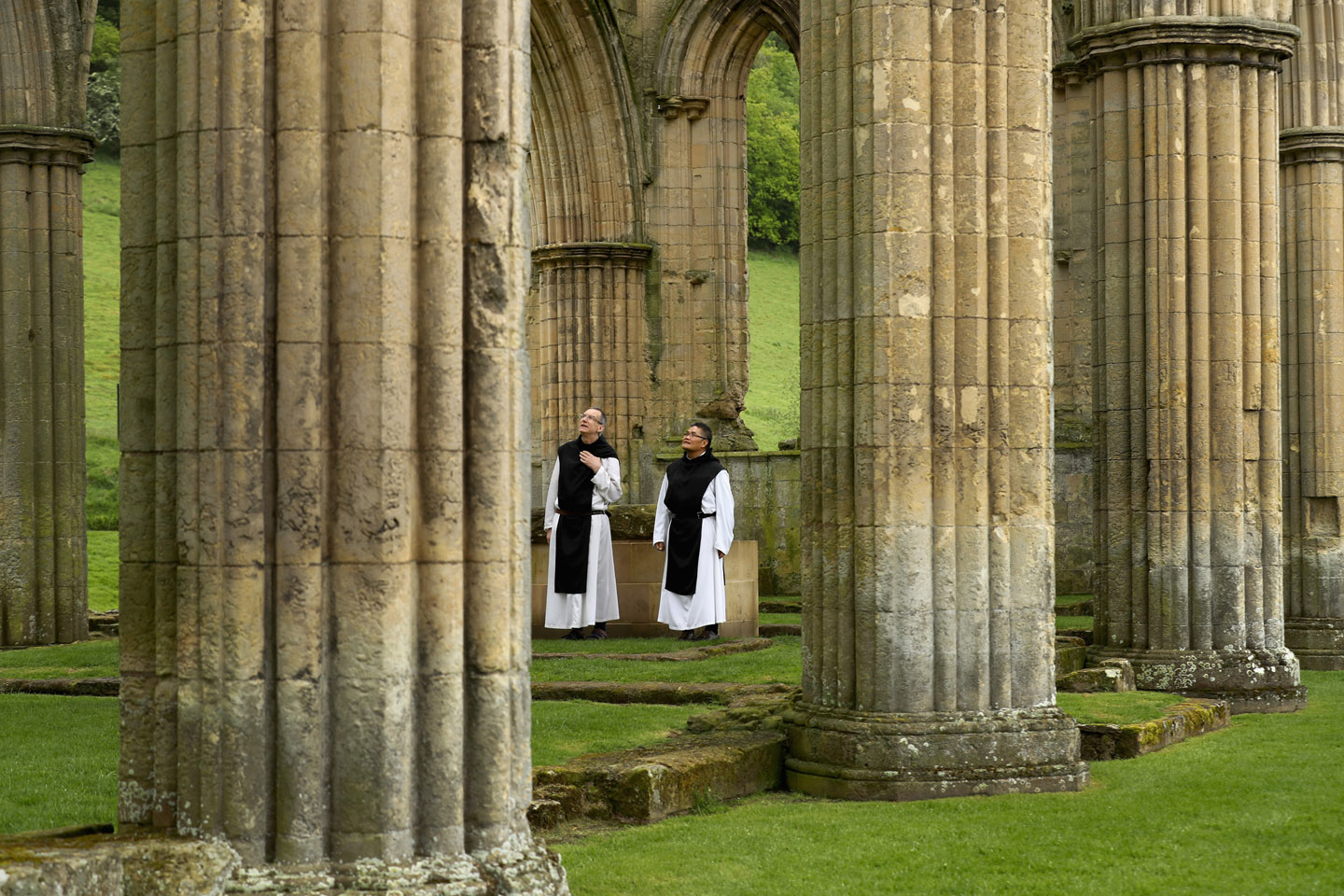 Now, about 500 years later, we can see Cistercian monks, Father Joseph and Brother Bernard, visiting the ruins of one of these great abbeys: the Abbey of Rievaulx.