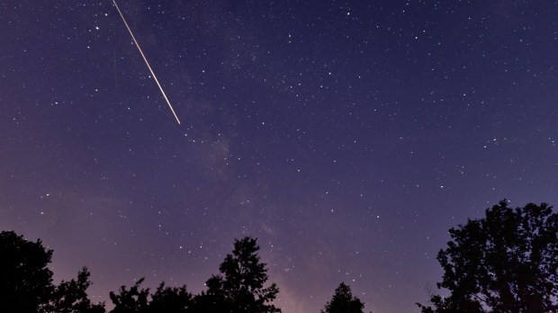 Perseid meteor shoots across the sky