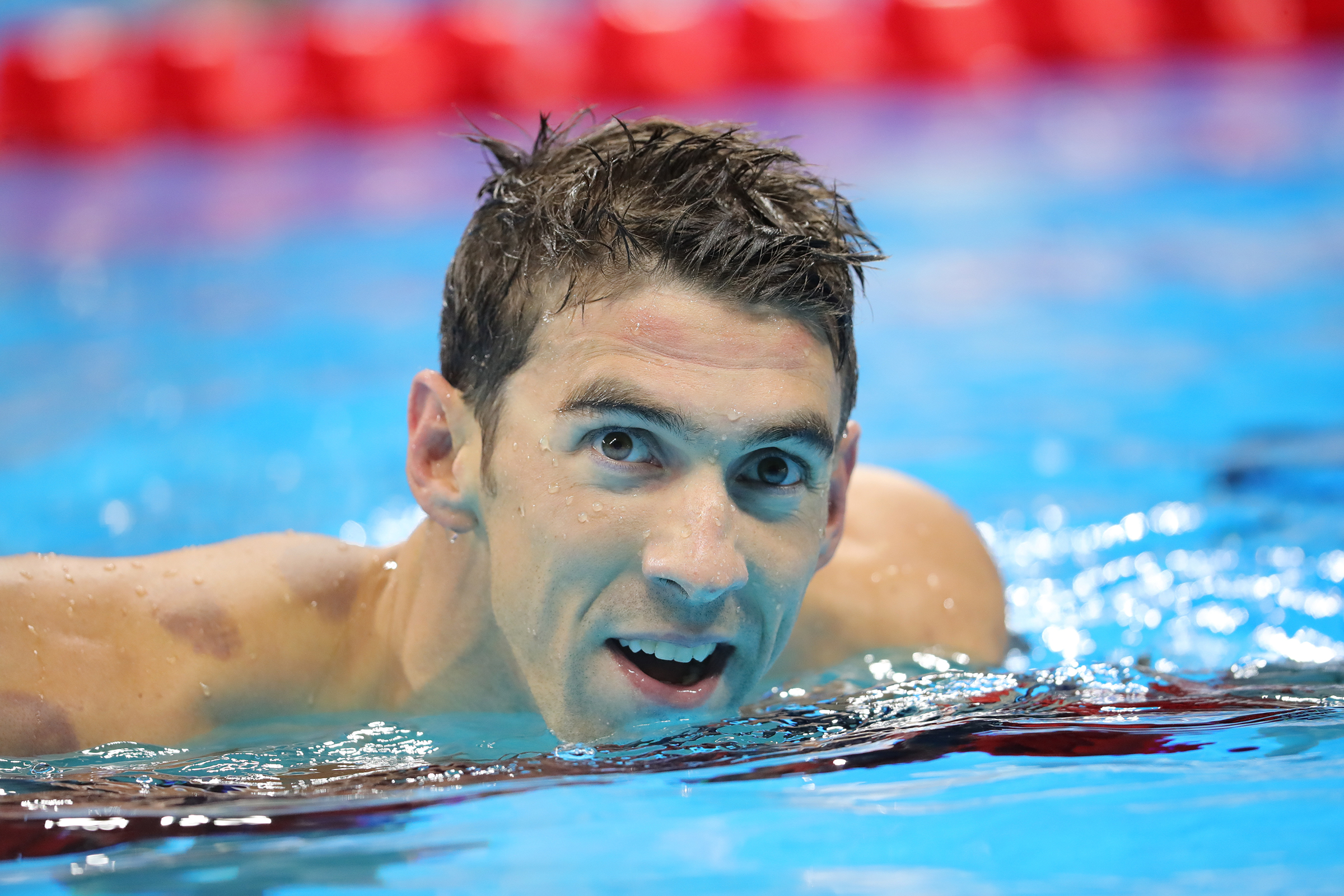 Michael Phelps of the USA reacts after the Men's 200m Individual Medley Semifinal of the Swimming events of the Rio 2016 Olympic Games at the Olympic Aquatics Stadium in Rio de Janeiro, Brazil, 10 August 2016. Photo: Michael Kappeler/dpa