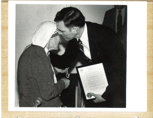 Former Mayor of Boston Ray Flynn with Mother Teresa at Harvard, 1982 
