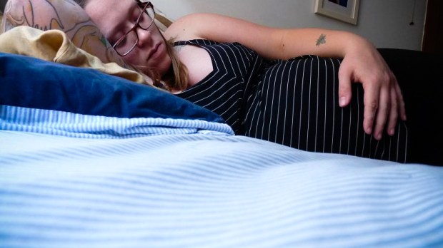 web-woman-bed-sleeping-pregnant-hand-stripes-rachel-cc