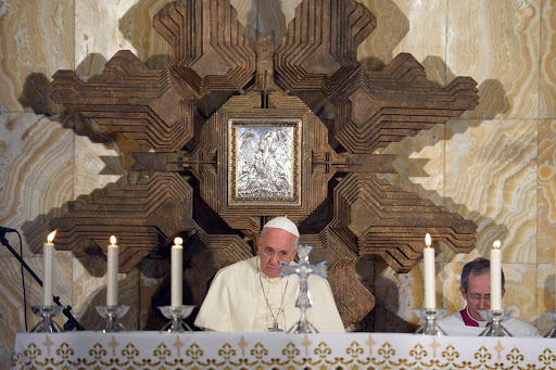 JERUSALEM : Pope Francis leads a mass at the Church of All Nations in the Garden of Gethsemane