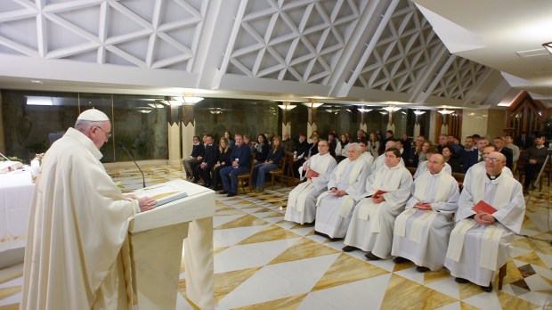 January 07 2016 : Pope Francis celebrates Mass in the church of Santa Marta (Sanctae Marthae) in the Vatican.