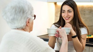 MOM AND DAUGHTER HAVE COFFEE