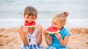 KIDS,WATERMELON,BEACH