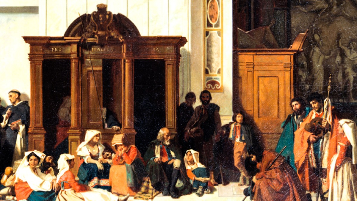 PEOPLE SURROUNDING CONFESSIONAL