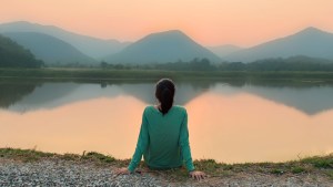 WOMAN,SUNSET,LAKE,SOLITUDE