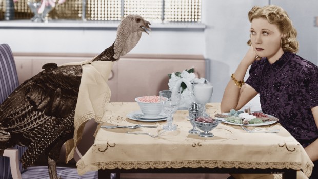 WOMAN,DINNER,LIVE TURKEY