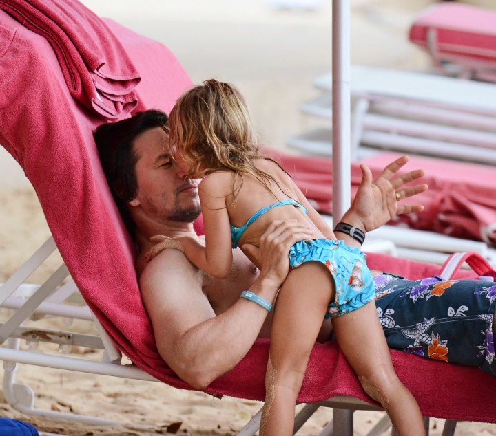 Mark Wahlberg with daughter Grace on the beach