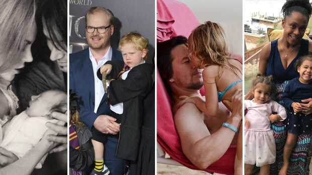 Nikole Kidman, Jim Gaffigan, Mark Wahlberg, Dominique Dawes with their children