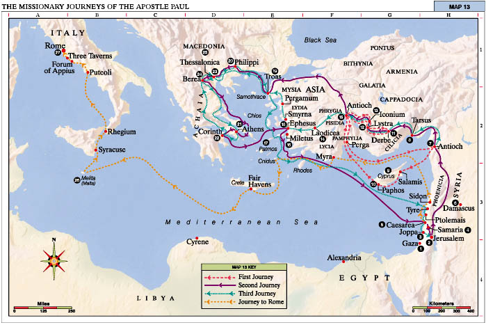 Bible Map Paul S Journey Paul's Journeys