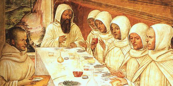 MONKS EATING,TABLE