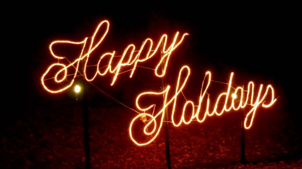 HAPPY HOLIDAYS SIGN,RED LIGHTS