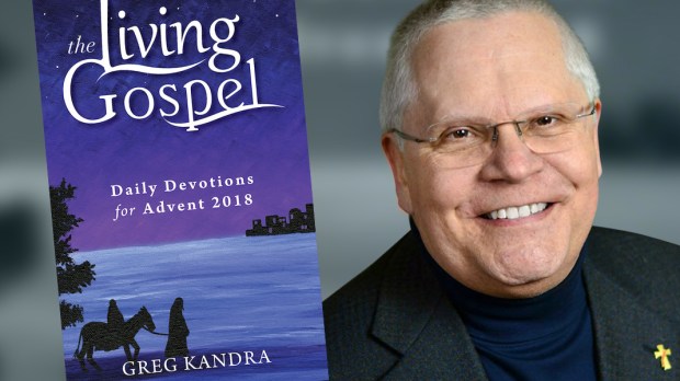 The Living Gospel book and the portrait of Deacon Greg Kandra