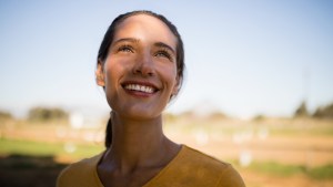 happy thoughtful woman