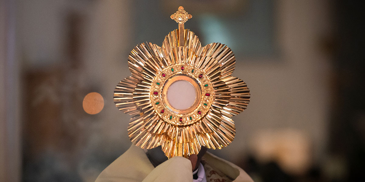 An image of the Holy Eucharist in a monstrance.
