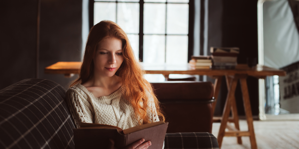 woman reading book