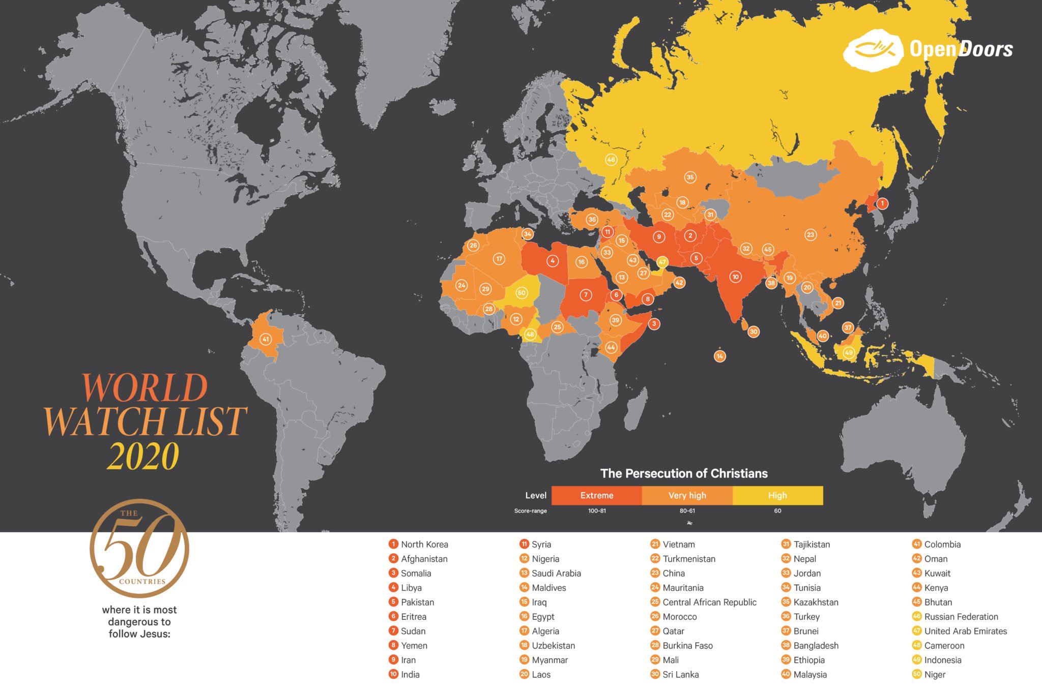 OPEN DOORS; PERSECUTION OF CHRISTIANS MAP