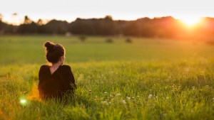 SUNSET, GIRL, GRASS