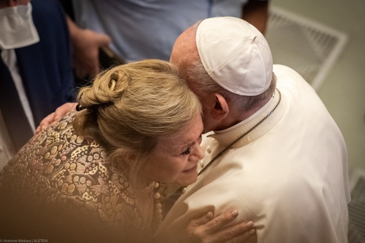 Pope Francis - hugs - woman