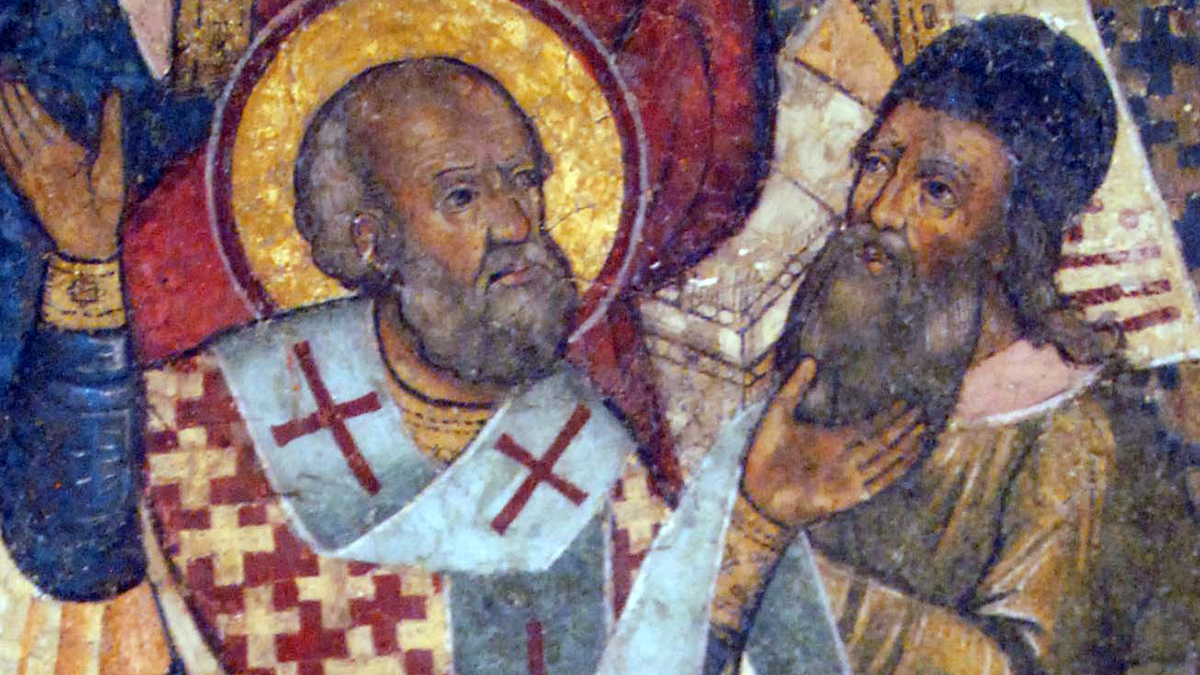 Arius and St. Nicholas argue at the Council of Nicea