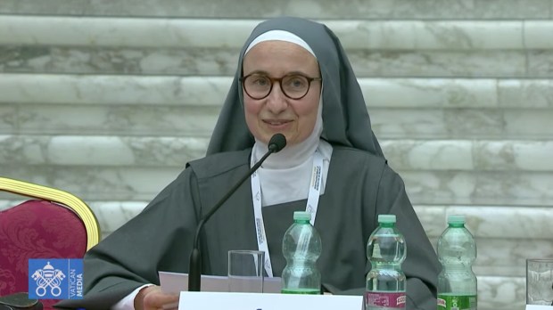 Sister Alexandra Diriart speaks at the Vatican