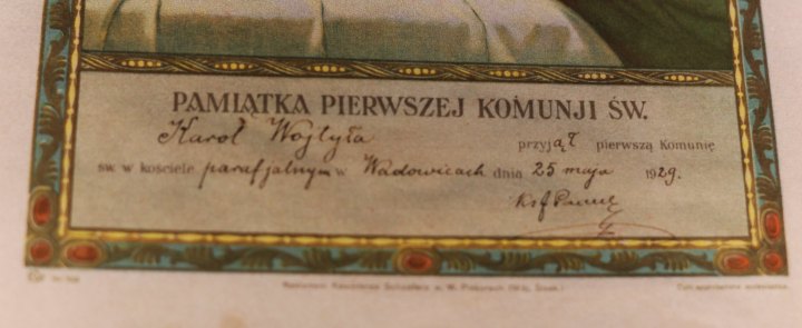 Obrazek Karola Wojtyły z okazji pierwszej Komunii świętej