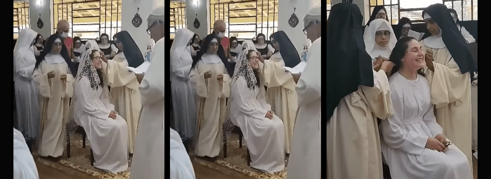 Vídeo mostra noviça irmã Maria Angélica cortando cabelo e recebendo hábito religioso
