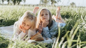 child, children, girl, book, grass