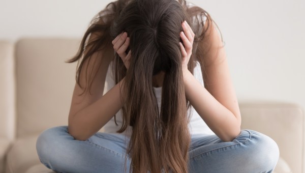 Tired depressed sad Woman with hair