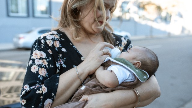 mom, baby, bottle