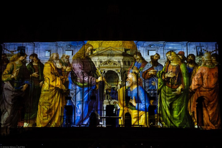 St. Peter’s Basilica facade is lit up with Seguimi a videomapping projection depicting the life of St Peter